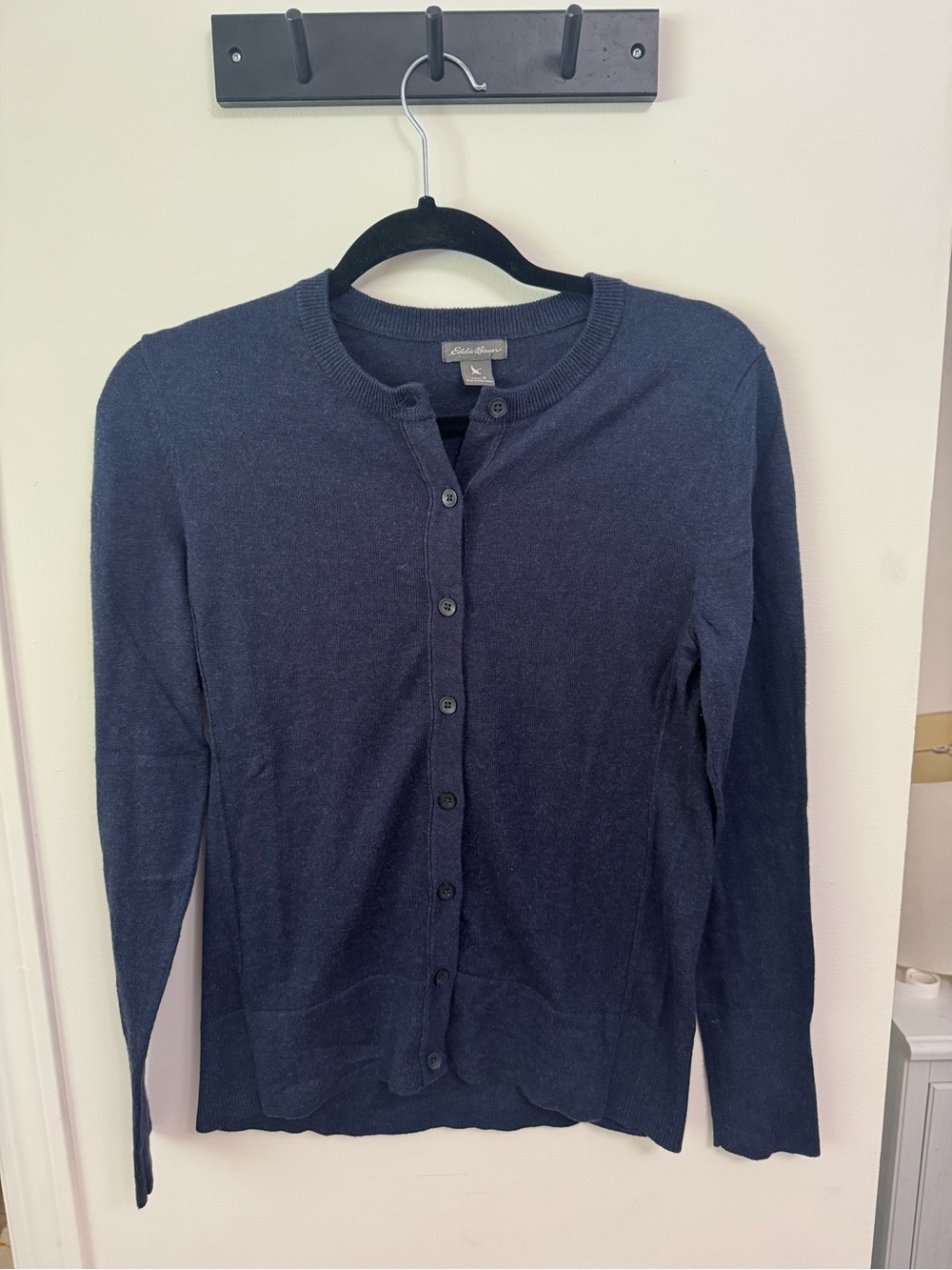 Eddie Bauer Dark Navy Button-Up Crewneck Cardigan - Small